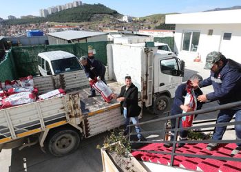 Bayraklı’dan deprem mağduru can dostlara mama desteği.